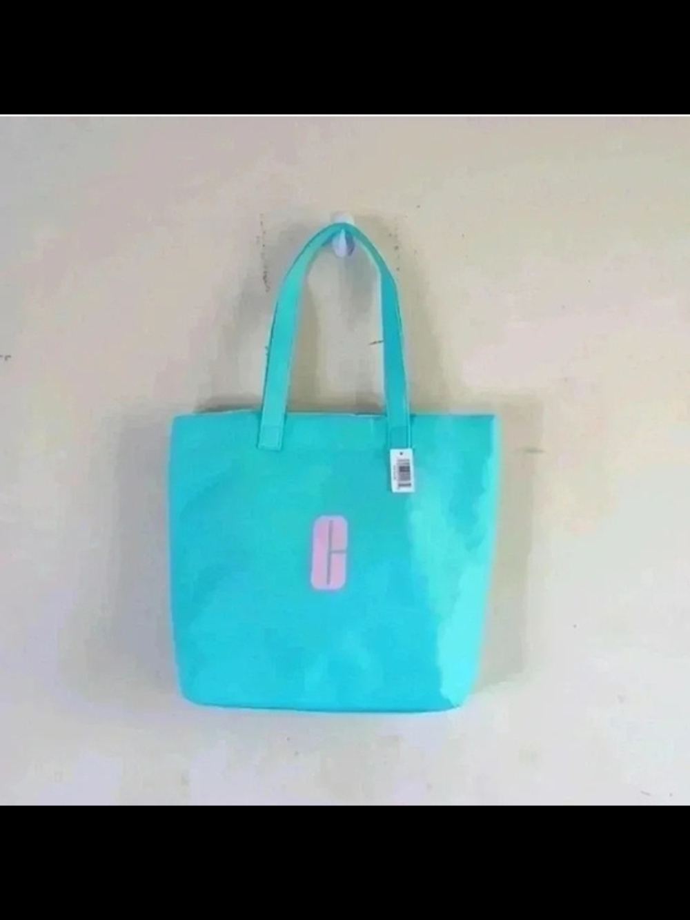 Clinique Turquoise Tote Bag with Pink Logo
